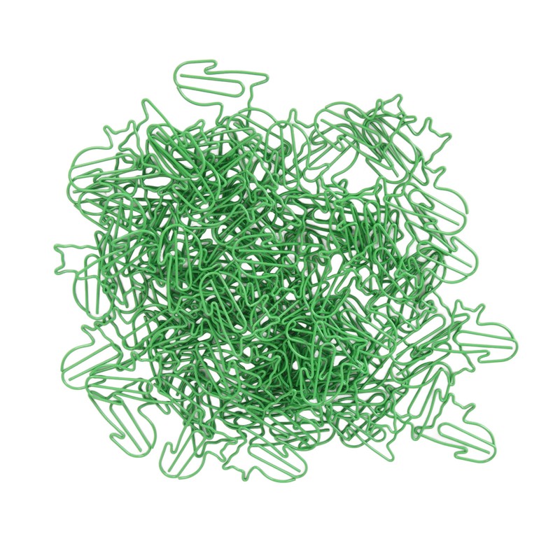 100 Pcs Green Cute Paper Clips Cat Shaped Fun Bookmark