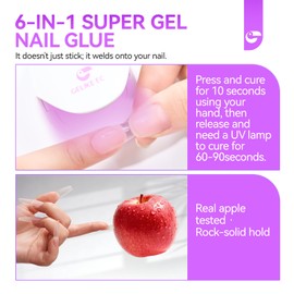 Gelike ec Nail Glue for Tips, Gel Nail Glue Extra Strong for False Nails, Nail Art, Natural Nails, Cracked Nails, UV Glue, 8 ml Gel Nail Glue with Brush - Needs Curing Under UV Nail Light
