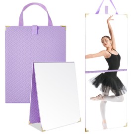 Chunful Frameless Travel Hanging Mirror Leather Foldable Full Length Backstage Makeup Mirror with Handle for Travel Dance Competition Home Fitness Gift(Purple,33.07 x 12.99 Inches)