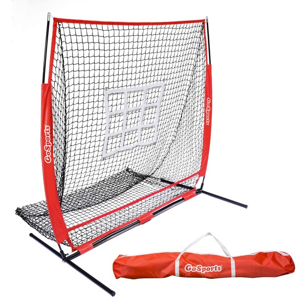 GoSports 5'x5' Baseball & Softball Practice Pitching & Fielding Net with Bow Frame, Carry Bag and Bonus Strike Zone, Great for all Skill Levels