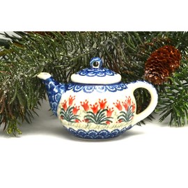 Polish Pottery Ornament - Teapot - Crimson Bells