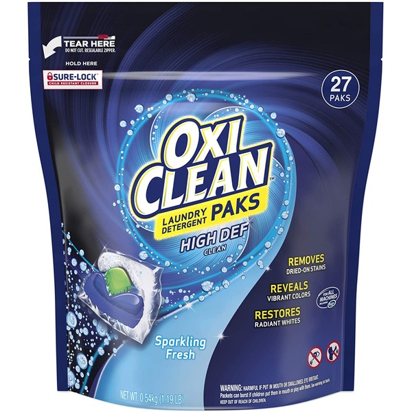 OxiClean High Def Clean Sparkling Fresh Laundry Detergent Paks, 27 Count