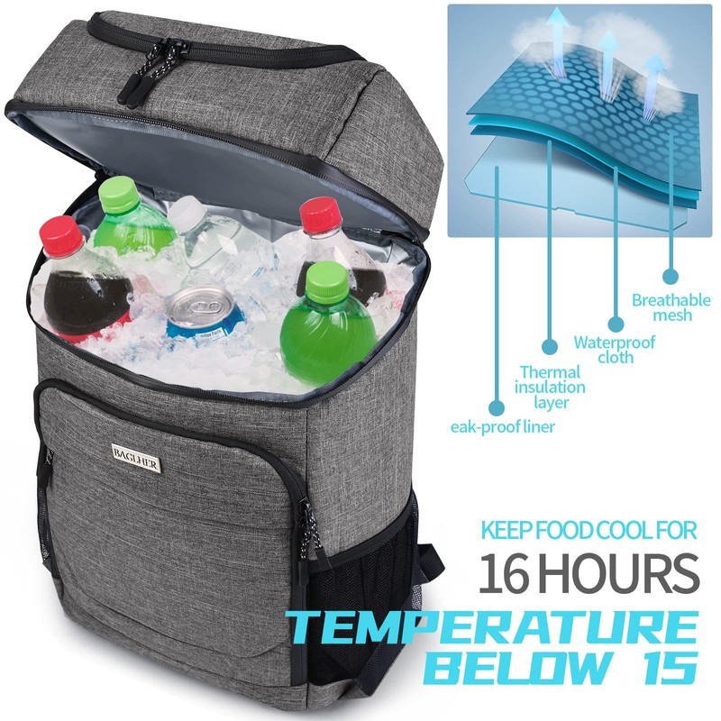 BAGLHER Lightweight Insulated Cooler Backpack - 30 Cans, Leak-Proof for