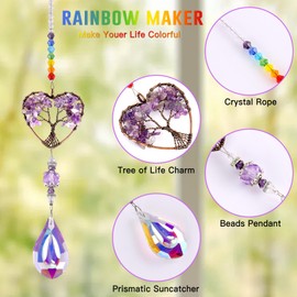 Crystal Sun Catcher,Sun Catchers for Windows,Hanging Ornament Life Tree Glass Pendant,Crystal Gifts for Women,Garden Ornaments Outdoor,Healing Crystals, Rainbow Maker Suncatcher