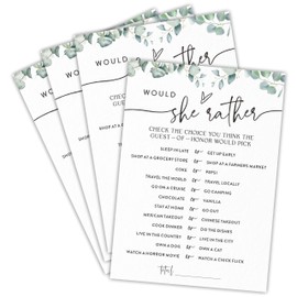 Ebned Would She Rather Bridal Shower Game - Greenery Eucalyptus - 30 Pcs Double-Sided Fill-in Wedding Game Cards for Newlyweds, Engagement Party Activities & Decorations -B01