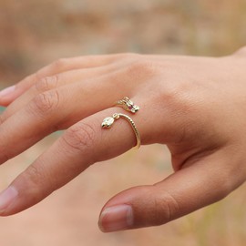 xuanhang Golden Dragon Cocktail Open Rings for Women,Unique 18k Gold Plated Dragon Head with CZ Red Rhinestones Eyes Trendy Statement Adjustable Open Finger Band Rings Jewelry for Woman