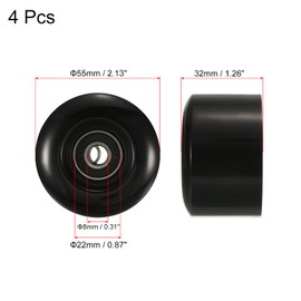 PATIKIL 55mm Skateboard Wheel with Bearings ABEC-9, 4 Pack Street Wheels for Skateboards Cruiser Wheel Replacement 80A, Black
