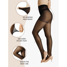 FZPZP 30D Women's Backseam Sheer Tights- 2 Pairs Nylon Seamed Tights High Waist Control Top Pantyhose with Reinforced Toes Black Nude Small