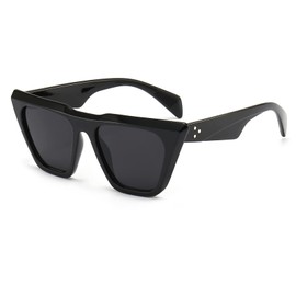 LJCZKA Retro Cat Eye Sunglasses Women's Vintage Flat Top Sunglasses Square Women UV400 Protection, black/grey