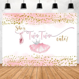 Aperturee 7x5ft 2nd Birthday Backdrop Two Cute for Girls Golden Dots Blush Pink Glitter Ballet Shoes Tutu Crown Photography Background Princess Bday Party Decorations Banner Photo Booth Props