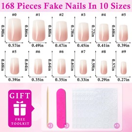 LuckForever 168pc Ombre Press on Nails Medium Square Fake Nails with Glue Tabs, Ombre Nails Press ons Nail Square Glue Nails Medium Fake Nail Stick Full Cover Acrylic Nails Artificial Fingernail