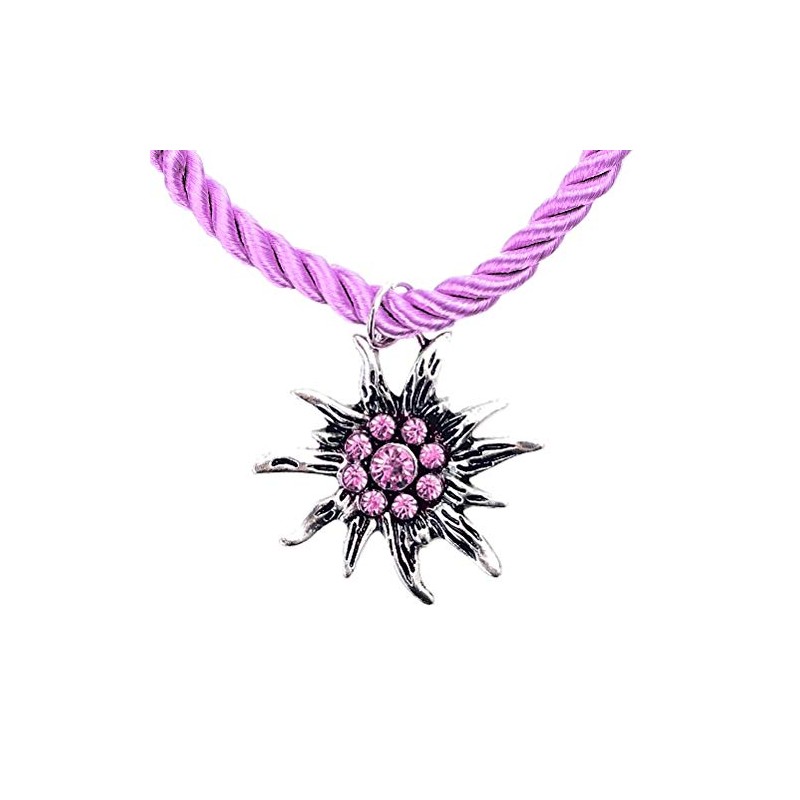 Alpin-Trachten Costume Necklace with Rhinestones Edelweiss Pendant and Satin Cord