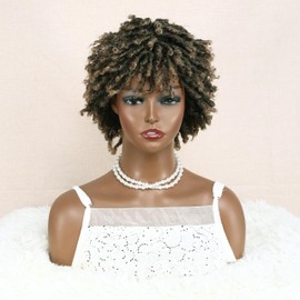 hairyhme Ombre Blonde Short Dreadlock Wigs, Short Afro Braided Wigs for Black Women, Twist Braided Wig Faux Locs Braid Glueless Wigs for Women