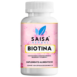 Biotina + Colágeno Hidrolizado + Ácido Hialurónico + Citrato de Magnesio | 100 Cápsulas | Suplemento Alimenticio 4 en 1 | Piel, Cabello, Uñas, Articulaciones y Energía | Saisa Herbal