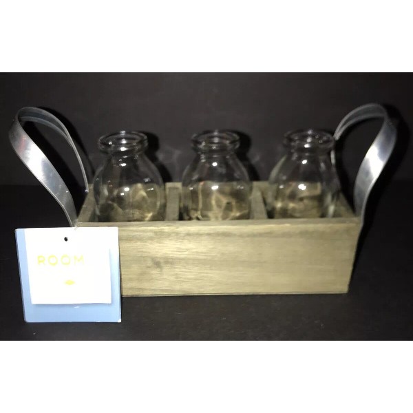 Room & Retreat Milk Jars In Wooden Tray Bud Vases