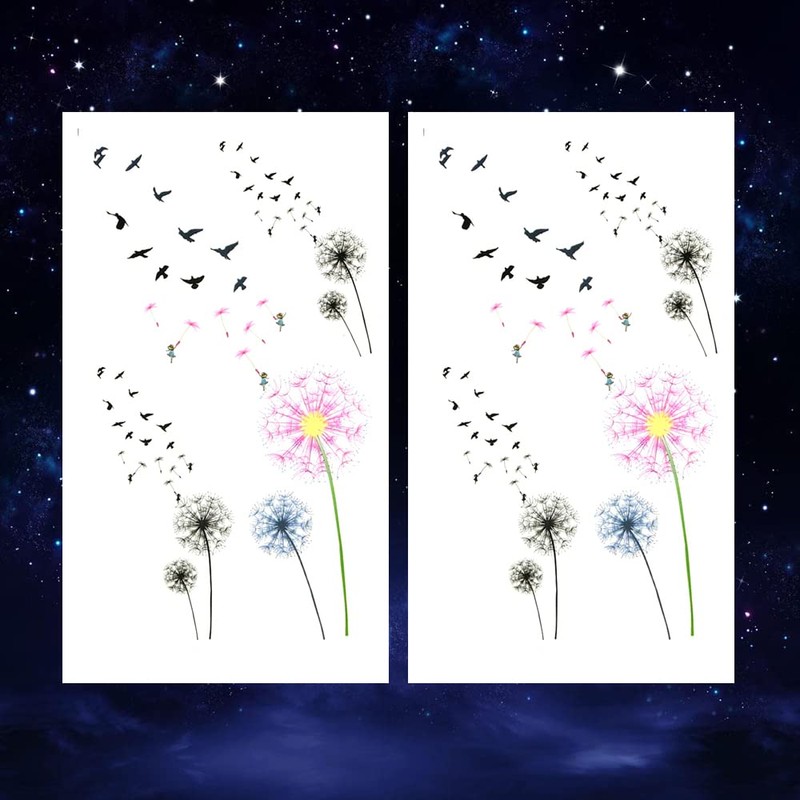 Oottati Small Cute Temporary Tattoo Dandelion Hand (Set of 2)
