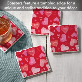 Thirstystone Candy Hearts 4 Pack Absorbent Stone Tumbled Tile Coasters with Protective Cork Backing 4" Square Manufactured in The USA Artistic Absorbent Easily Wipes Clean