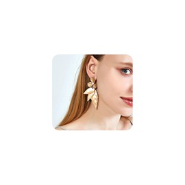 Chunky Flower Pearl Dangle Earrings,Charming Plated Gold Irregular Leaf Pearl Statement Earring,Aesthetic Geometric Floral Ball Dangling Earrings