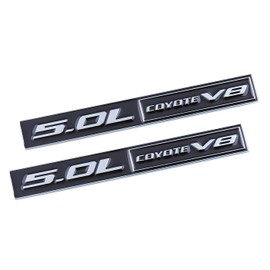 2 Pack 5.0L Coyote V8 Emblems Badge V8 Engine Trim Hook Trunk 3D Adhesive Decals Stickers (Black Silver)