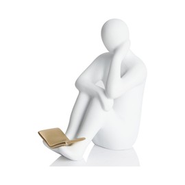 Artconal Reading Book Thinker Statue for Study Library Bookshelf Reading Nook Decoration, Book Lover Book Reader Club Gifts, Librarian Appreciation Gifts, Bookshelf Decorative Objects（C-White）