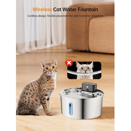 Wireless Cat Water Fountain, Stainless Steel Cordless Cat Fountain, 108OZ/3.2L Automatic Pet Water Fountain, 4000mAh Battery Operated Water Dispenser with Motion Sensor for Cats, Dogs Indoor Drinking