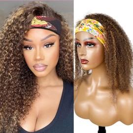 Boopwine Ombre Highlight Kinky Curly Headband Wig Human Hair #4/27