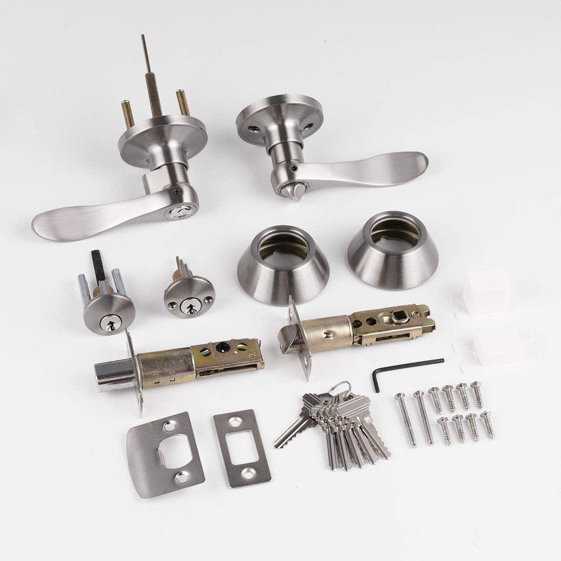 Probrico 5 Sets-Satin Nickel Exterior Entry Lever and Double Cylinder