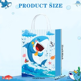 W WINTMING 24Pcs Shark Gift Bag Shark Party Favor Bags Blue Paper Bags with Handles Ocean Candy Bags Under the Sea Goodie Bags Summer Party Decoration (White, 24)
