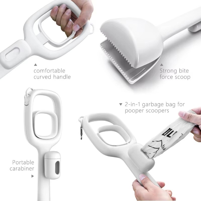 Premium Portable Pet Waste Scooper with Bags – White |