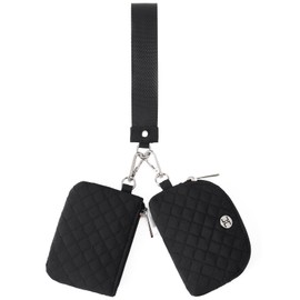 Telena Mini Zip Around Wristlet Wallets for Women Coin Purse Keychain Dual Pouch Wallet Black