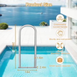Aluminum Dock Boarding Handrail, 28" x 13" Swimming Pool Railing & Hot Tub Handrail, Boat & Dock Boat Safety Grab Bar, Handrails for Outdoor Steps with Base Plate for Indoor/Outdoor Pools/Spas Docks