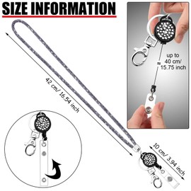 4 Pieces Crystal Lanyard Necklace with Retractable Badge Holder and Key Ring, Bling Rhinestone Crystal Lanyard Strap (Black, Grey, Champagne Gold, Rose Pink)