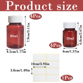 Pill Bottle, 8pcs Medication Pots with Labels, 50ml and 80ml Plastic Bottles, Ideal for Home and Travel Storage of Herbs, Spices, and Small Items