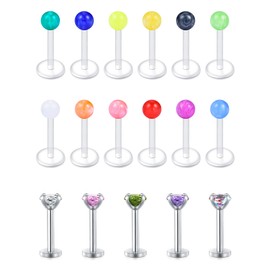 Longita 16G Clear Lip Retainer 8MM Lip Piercing Diamond CZ Balls Tragus Earrings Stainless Steel Women Conch Helix Earring Piercing