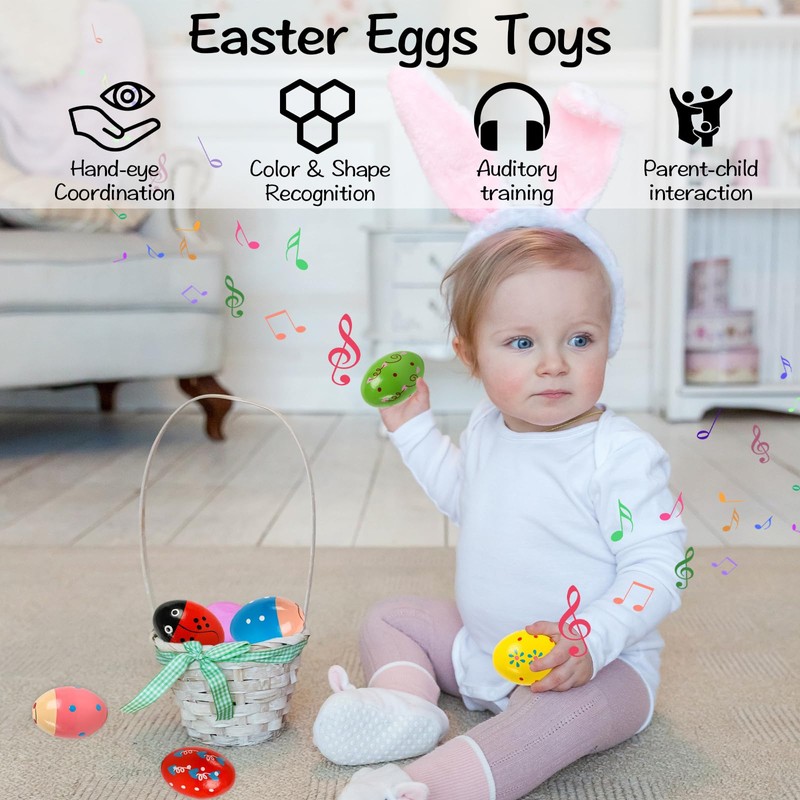 Pack of 6 Egg Maracas, Musical Egg Shaker, Wooden Percussion
