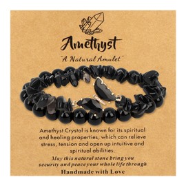 MOTIBACK 2Pcs Obsidian Crystal Bracelet for Women Anxiety Beaded Bracelets with Butterfly Healing Crystal Gemstone Beads Layered Bracelet Gifts For Women