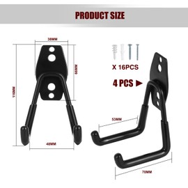 Faankiton 4PCS Garage Hooks, Universal Heavy Duty Steel Garage Storage Hooks Set, Wall-Mounted Utility Hooks and Hangers, Heavy Duty Steel Garage Storage Brackets (Small, Black)