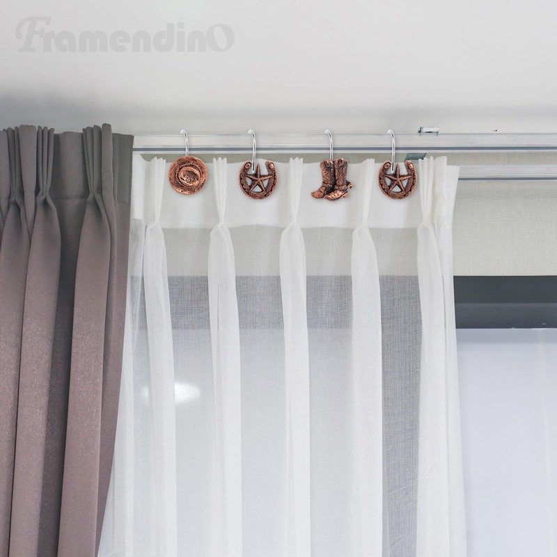 Framendino, 12 Pack Western Cowboy Pendant Shower Curtain Hooks Stainless