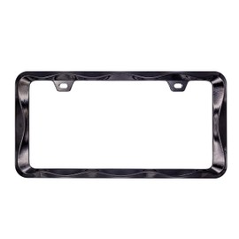 Creathome 3D Curly Wave Pattern Black License Plate Frame from Pure Zinc Alloy Metal
