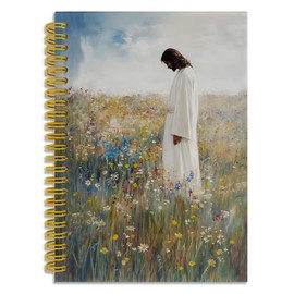 LUKIPOM Jesus Christian Notebook Journal, Christ Among The Wildflowers Bible Spiral Notebook 5.5x8.3, Christian Gifts for Women, Prayer Journal for Church Office School Supplies