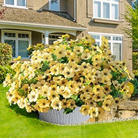 HDZWBNFY Artificial Flowers Outdoor 16 Bundles UV Resistant Fake Mums Flowers Plants for Decoration Indoor Outdoor Window Box Hanging Planter Home Porch Decor Plastic Faux Flowers (Yellow)