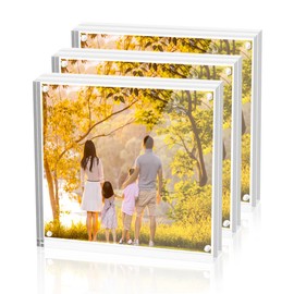 Sezanrpt Acrylic 4x4 Inch Square Picture Frame 3 Pack, Magnetic Photo Frames for 4x4 or 3x3 Pictures Display, Clear Double Sided Freestanding Picture Frames, Desktop Ticket Display