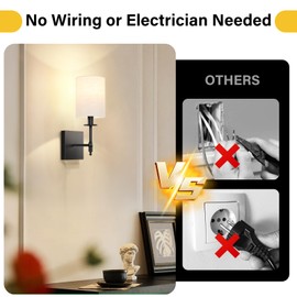 14.5 inch Battery Operated Wall Sconces Set of 2 with Remote, Rechargeable Wireless Wall Lights with Beige Fabric Shade, Indoor Not Hardwired Dimmable for Bedroom Living Room Decor