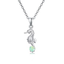 Silikepa Seahorse Necklace for Women Sister Daughter 925 Sterling Silver Opal Pendant Necklaces Dainty Cute Sea Horse Animal Jewelry Birthday Graduation Gift-Light Green