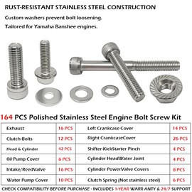 GOLKNHA 164 PCS Polished Stainless Steel Engine Bolt Screw Kit for Banshee YFZ350 1987-2006