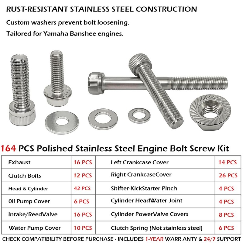 GOLKNHA 164 PCS Polished Stainless Steel Engine Bolt Screw Kit