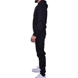 Riflessi Men's Athletic Sports Casual 2 Piece Solid Color Tracksuit Hoodie Jogger Pants Sweatsuit Set (Black, S)