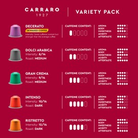 Carraro Coffee Capsules Variety Pack x50 - Compatible with Nespresso Original Line - Medium & Dark Roast