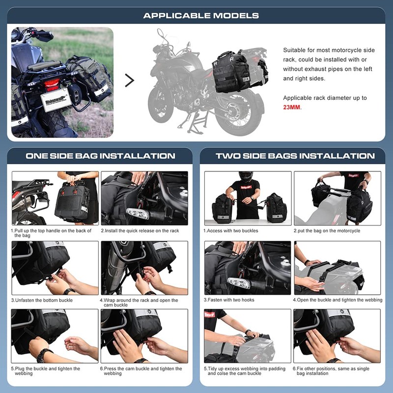 Rhinowalk Motorcycle Saddle Bag Waterproof Motor Pannier Bag Luggage Pack