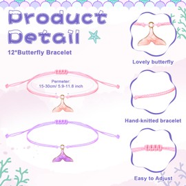 Liliaafar 12 Sets Mermaid Tail Bracelet Party Favors for Guests Adjustable Bracelet with Fishtail Charm and Thank You Card Sweet Quinceanera Gifts for Mermaid Theme Birthday Party Gifts